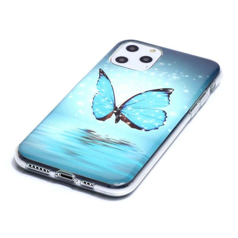 Capa Para iPhone 11 Pro Borboleta Azul Fluorescente
