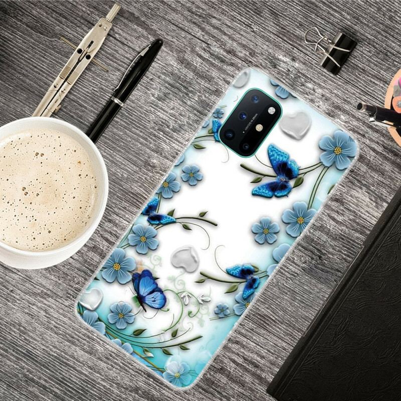 Capa De Celular Para OnePlus 8T Borboletas E Flores Retrô Sem Costura