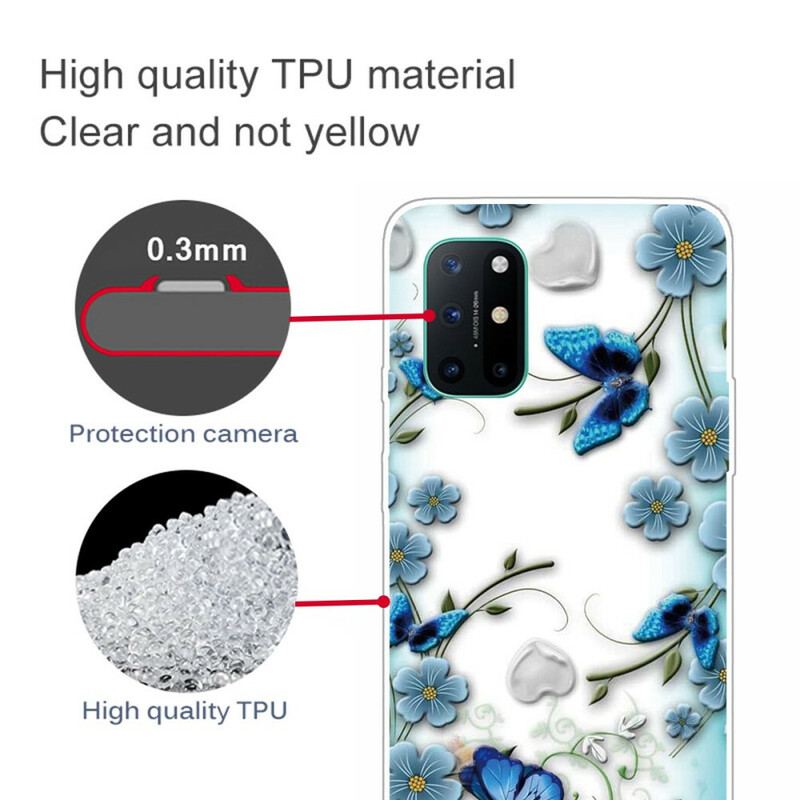 Capa De Celular Para OnePlus 8T Borboletas E Flores Retrô Sem Costura