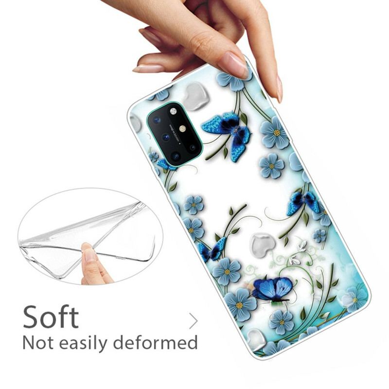 Capa De Celular Para OnePlus 8T Borboletas E Flores Retrô Sem Costura