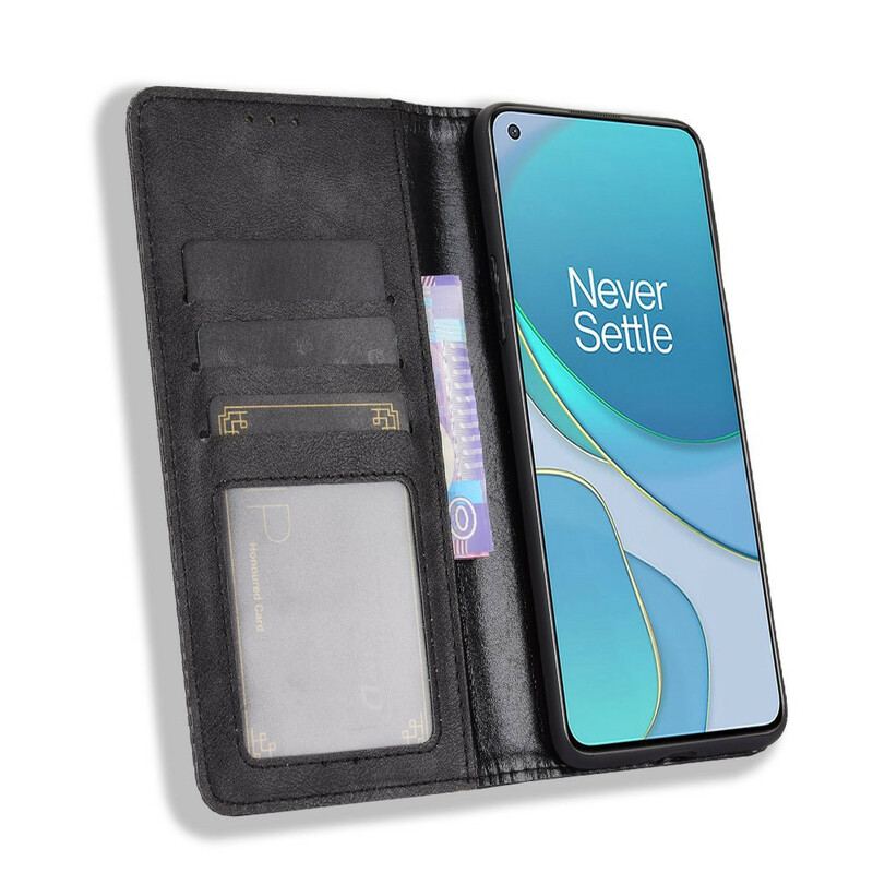 Capa De Celular Para OnePlus 8T Flip Efeito Couro Estilizado Vintage