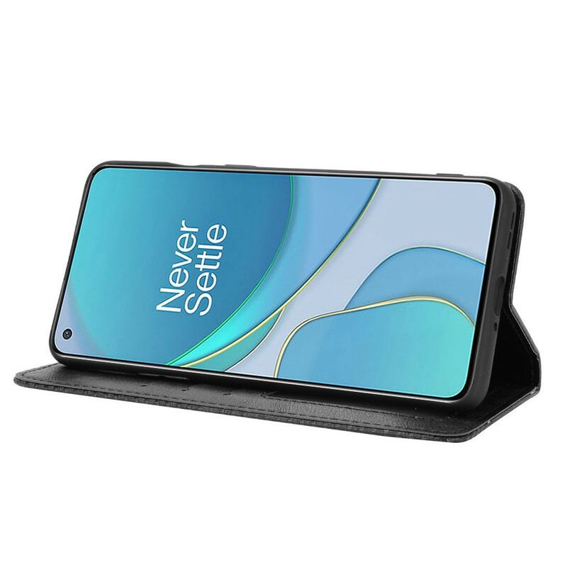 Capa De Celular Para OnePlus 8T Flip Efeito Couro Estilizado Vintage