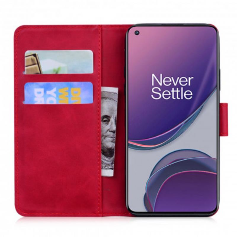 Capa De Couro Para OnePlus 8T Efeito Couro Monocromático