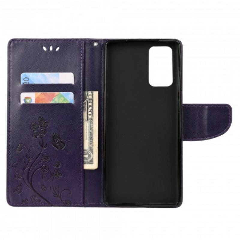 Capa Folio Para OnePlus 8T Borboletas E Flores