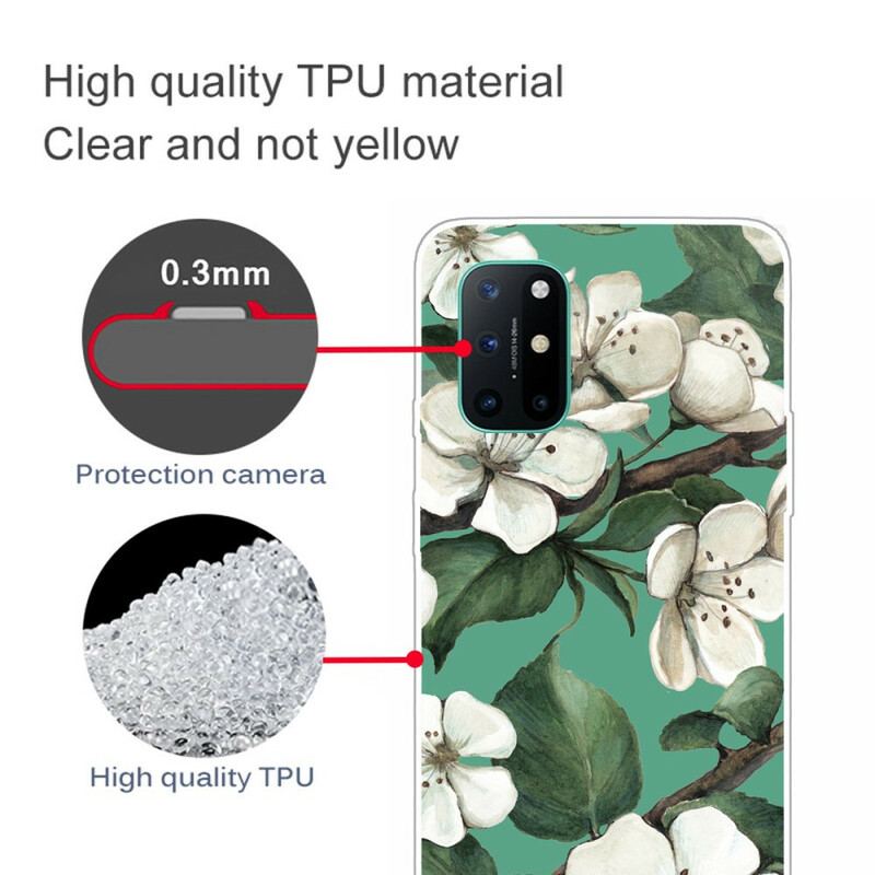 Capa Para OnePlus 8T Flores Brancas Pintadas