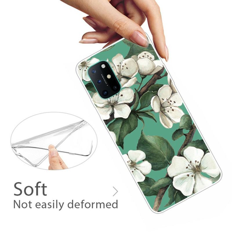 Capa Para OnePlus 8T Flores Brancas Pintadas