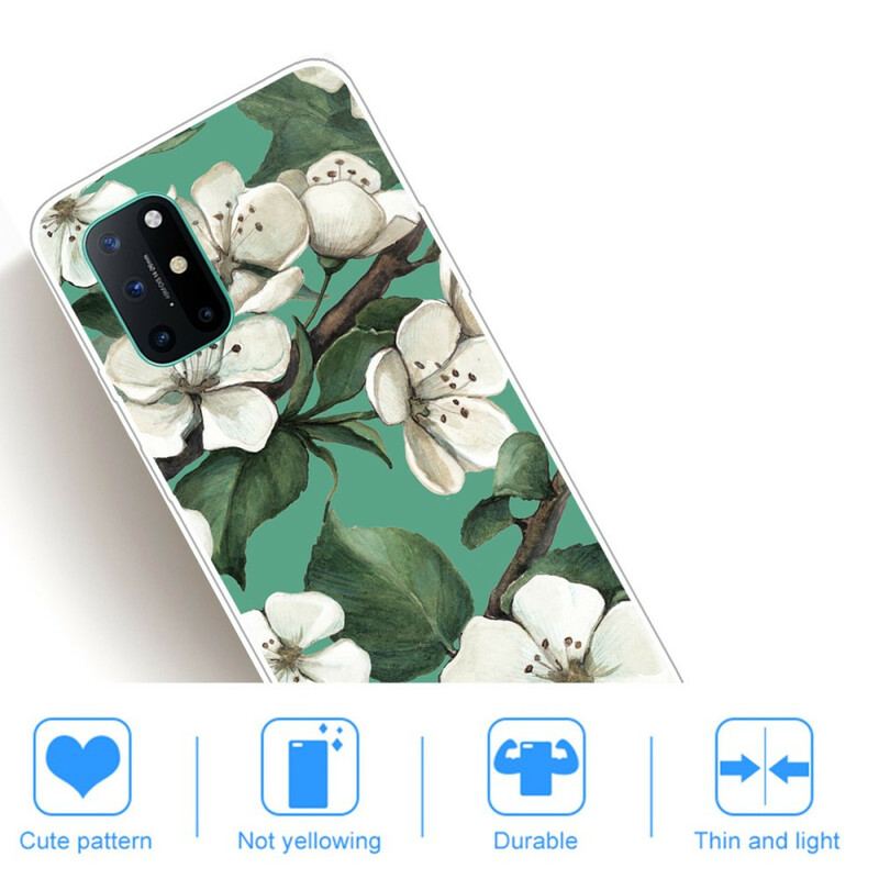 Capa Para OnePlus 8T Flores Brancas Pintadas