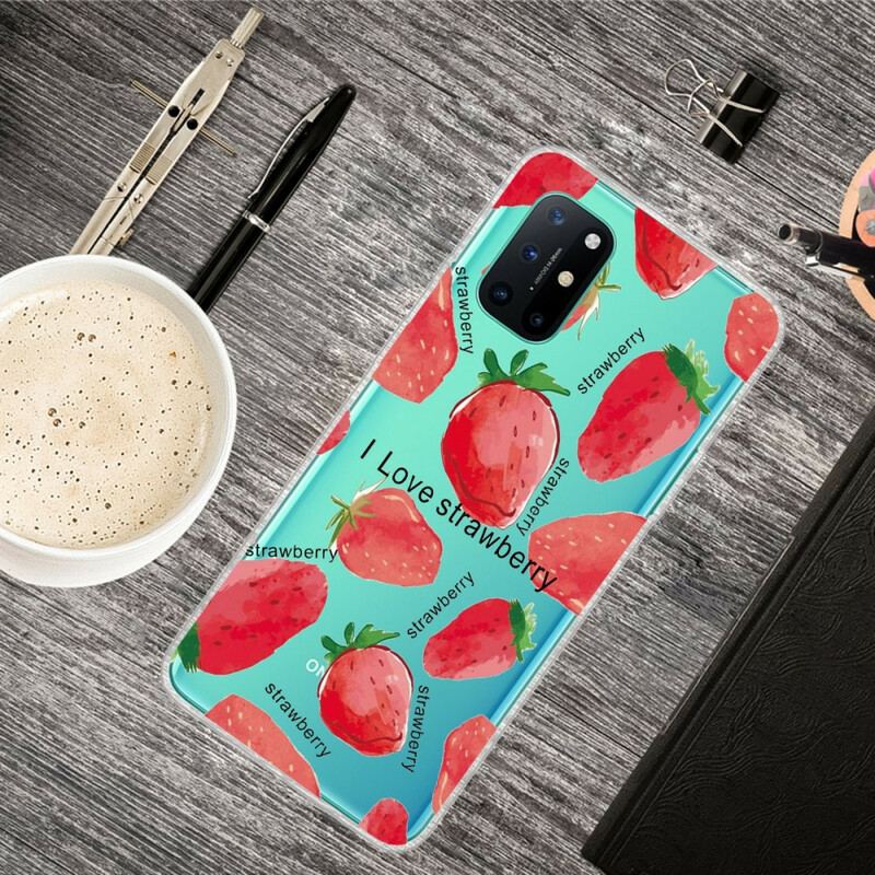 Capa Para OnePlus 8T Morango / Eu Amo Morango