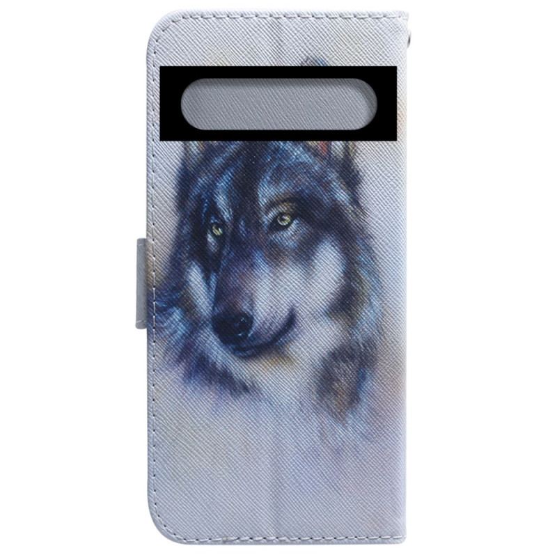 Capa De Couro Para Google Pixel 7 Pro Aquarela Lobo