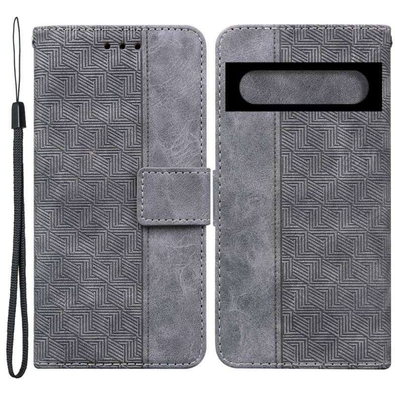 Capa Flip Para Google Pixel 7 Pro De Cordão Padrão De Tiras