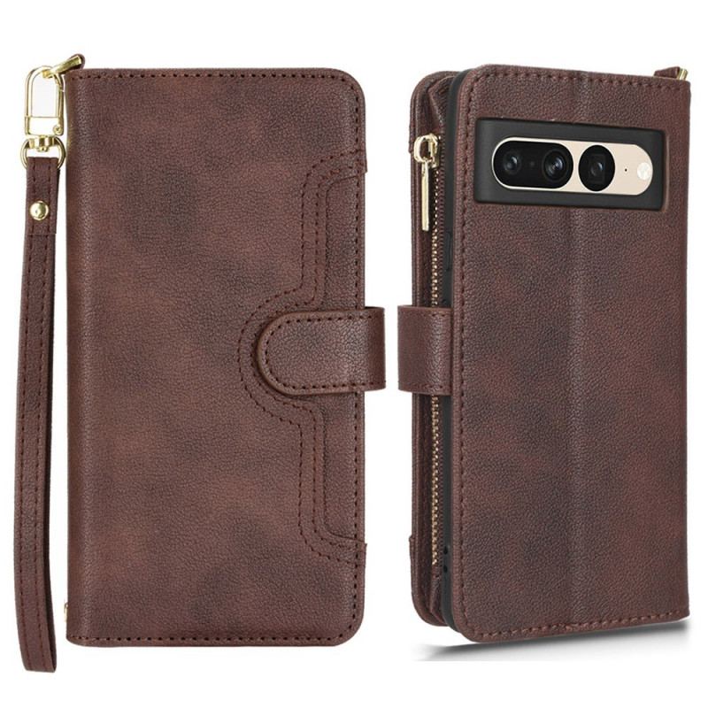 Capa Flip Para Google Pixel 7 Pro Couro Falso Com Cordão E Alça De Ombro