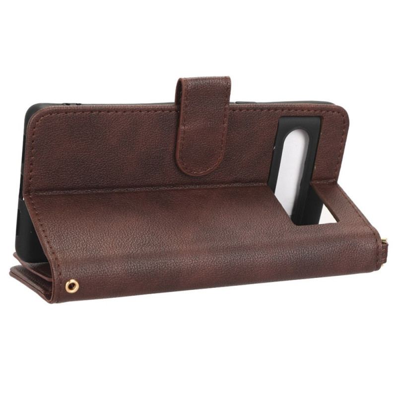 Capa Flip Para Google Pixel 7 Pro Couro Falso Com Cordão E Alça De Ombro