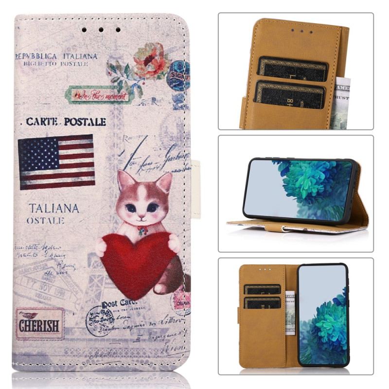 Capa Flip Para Google Pixel 7 Pro Gato Viajante