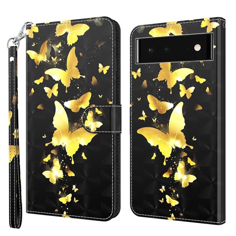 Capa Folio Para Google Pixel 7 Pro De Cordão Tanga Borboletas