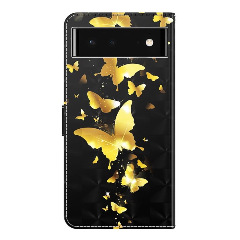 Capa Folio Para Google Pixel 7 Pro De Cordão Tanga Borboletas