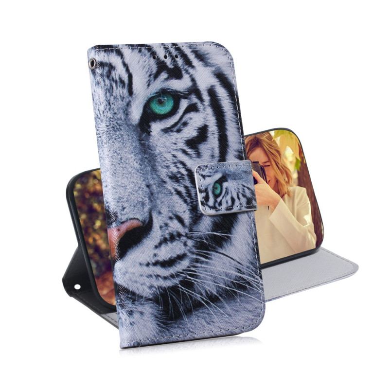 Capa Folio Para Google Pixel 7 Pro Tigre Branco
