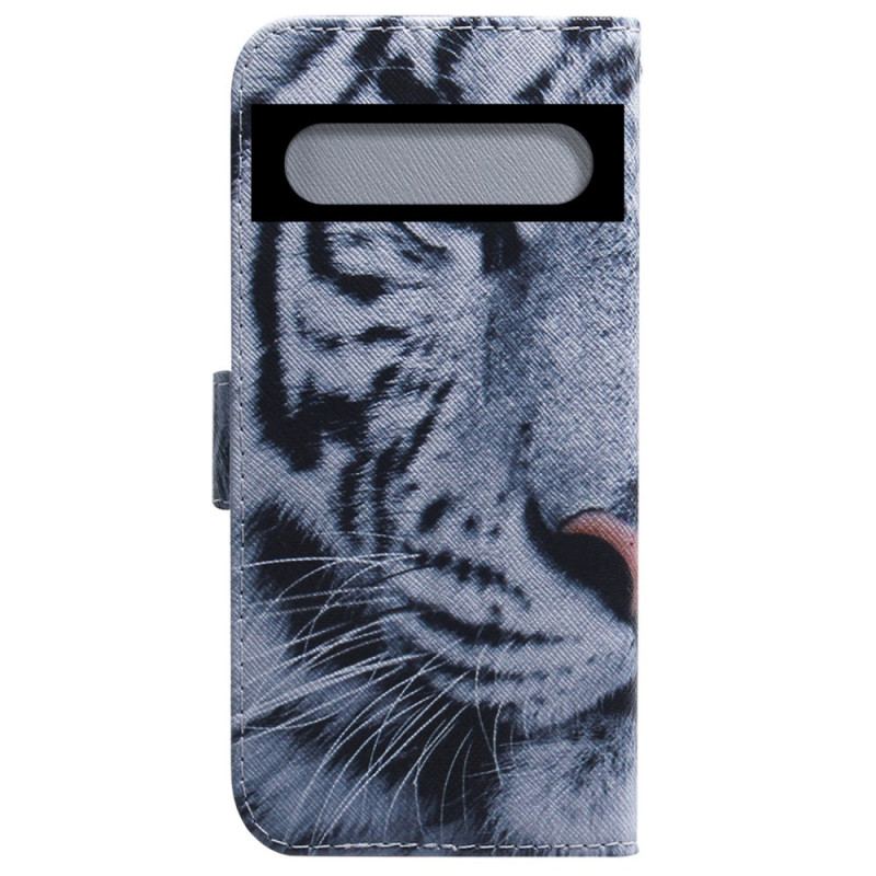 Capa Folio Para Google Pixel 7 Pro Tigre Branco