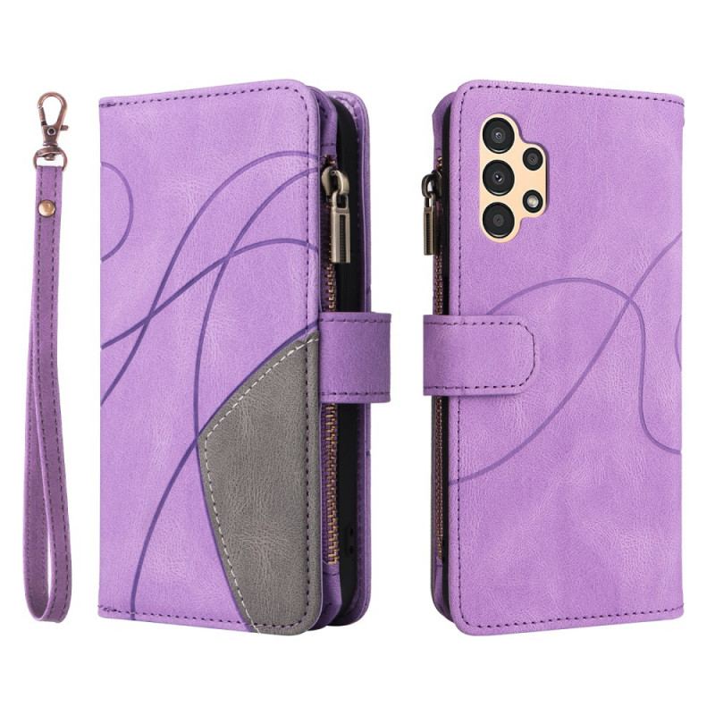 Capa De Couro Para Samsung Galaxy A13 Bicolor Com Porta Moedas