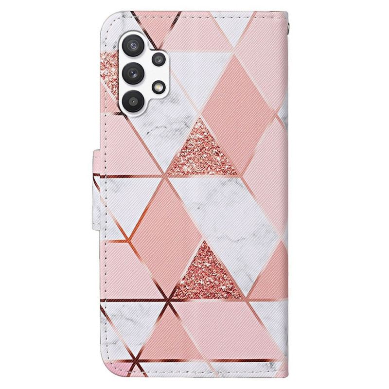 Capa De Couro Para Samsung Galaxy A13 Mármore E Lantejoulas Com Alça
