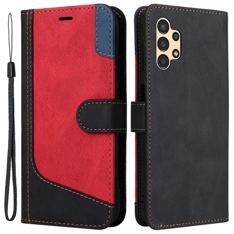 Capa Em Pele Para Samsung Galaxy A13 Dois Tons Com Alça