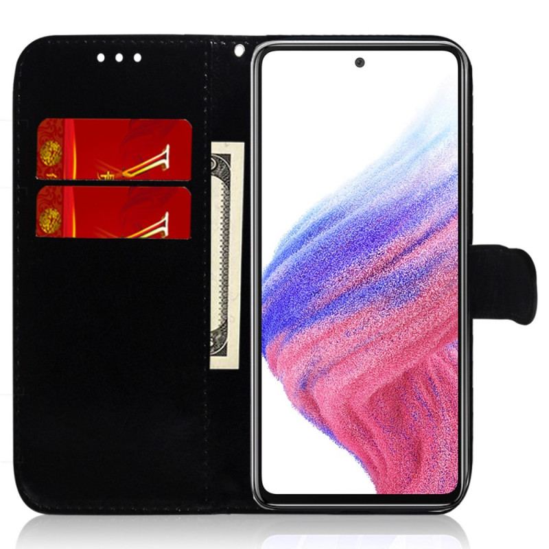 Capa Flip Para Samsung Galaxy A13 De Cordão Flores Psicodélicas Com Tiras