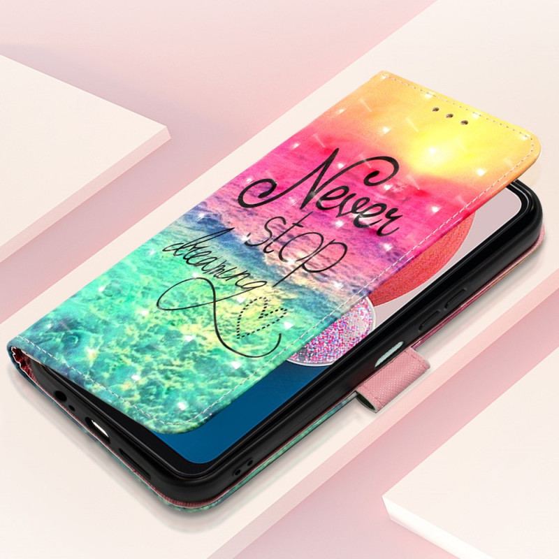 Capa Flip Para Samsung Galaxy A13 De Cordão Nunca Pare De Sonhar Com Strappy
