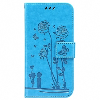 Capa Folio Para Samsung Galaxy A13 De Cordão Rosas Românticas Com Alça