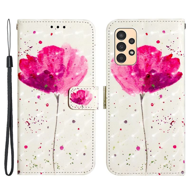 Capa Capa Folio Para Samsung Galaxy A13 De Cordão Strap Poppy