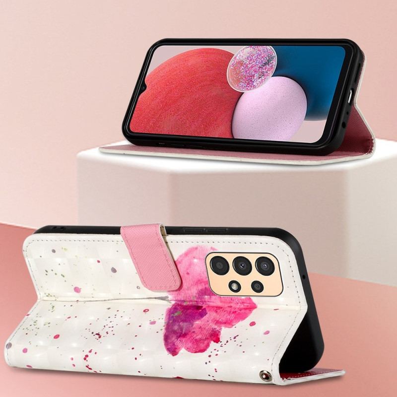 Capa Capa Folio Para Samsung Galaxy A13 De Cordão Strap Poppy