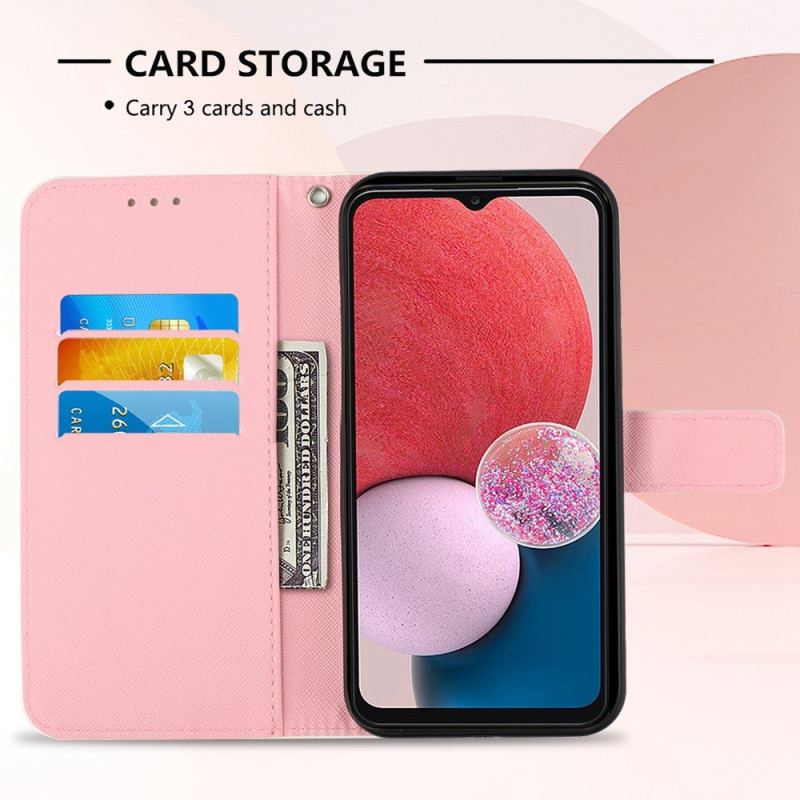 Capa Capa Folio Para Samsung Galaxy A13 De Cordão Strap Poppy