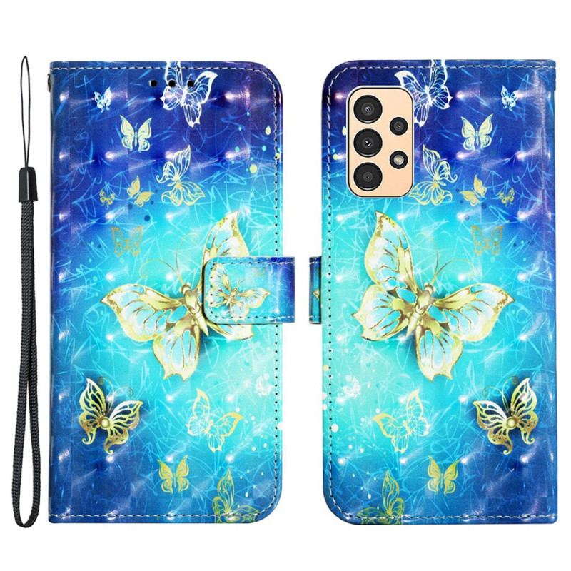 Capa Folio Para Samsung Galaxy A13 De Cordão Voo De Borboletas Em Cordão