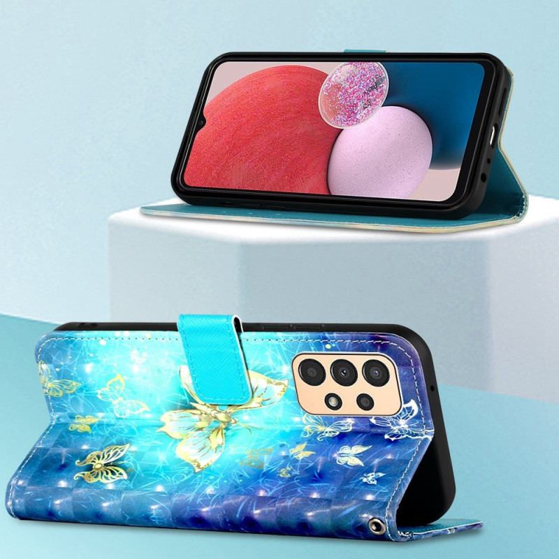Capa Folio Para Samsung Galaxy A13 De Cordão Voo De Borboletas Em Cordão