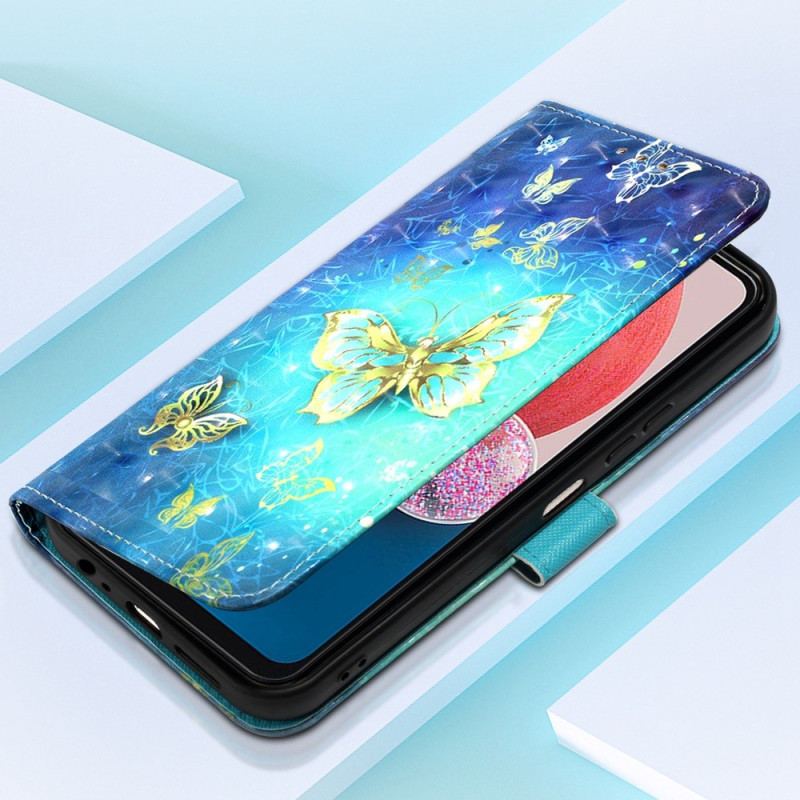 Capa Folio Para Samsung Galaxy A13 De Cordão Voo De Borboletas Em Cordão