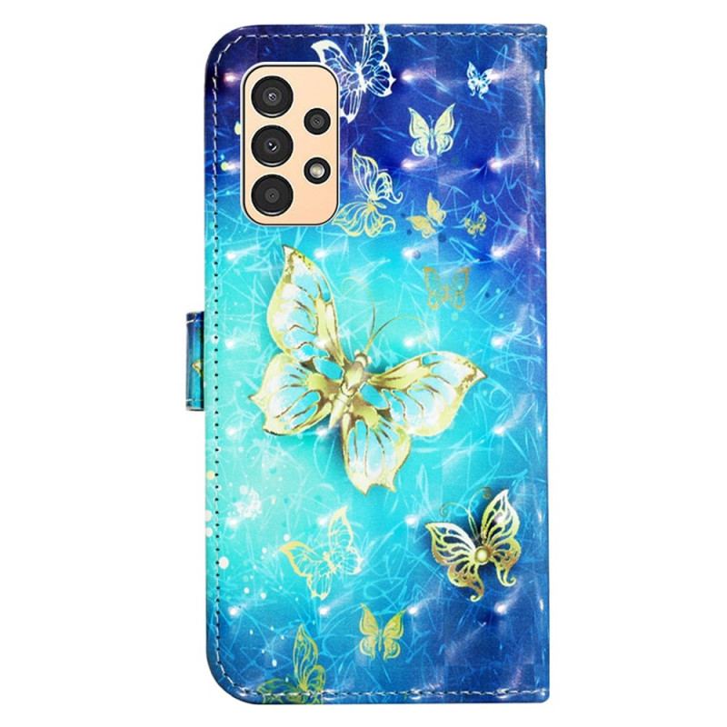 Capa Folio Para Samsung Galaxy A13 De Cordão Voo De Borboletas Em Cordão