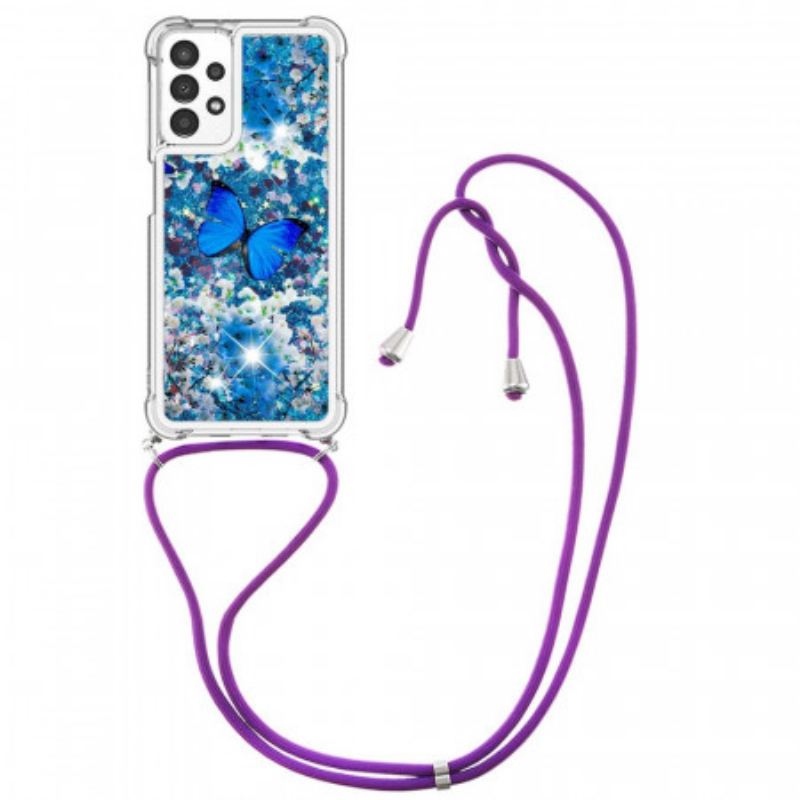 Capa Para Samsung Galaxy A13 De celular Borboletas De Lantejoulas Com Cordão