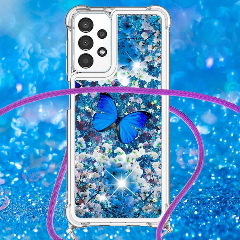 Capa Para Samsung Galaxy A13 De celular Borboletas De Lantejoulas Com Cordão