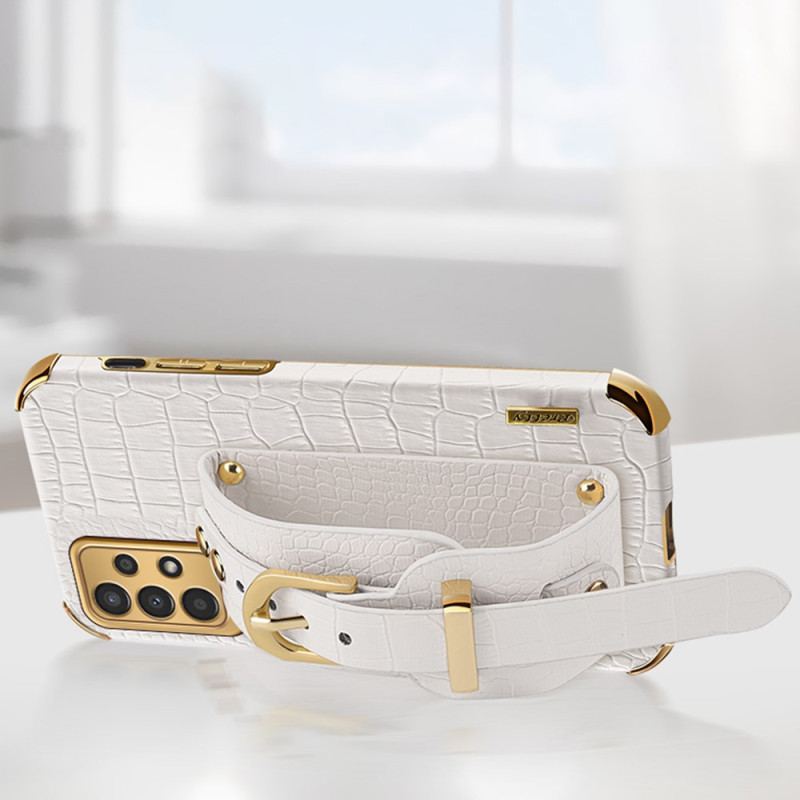 Capa Para Samsung Galaxy A13 Estilo Crocodilo Com Alça De Suporte