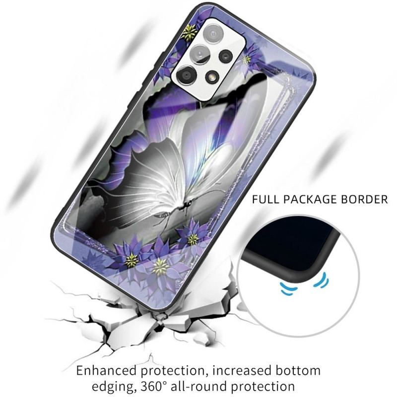 Capa Para Samsung Galaxy A13 Vidro Temperado Borboleta Roxa