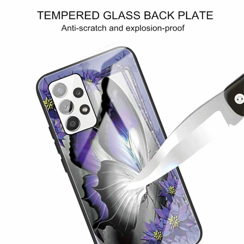 Capa Para Samsung Galaxy A13 Vidro Temperado Borboleta Roxa