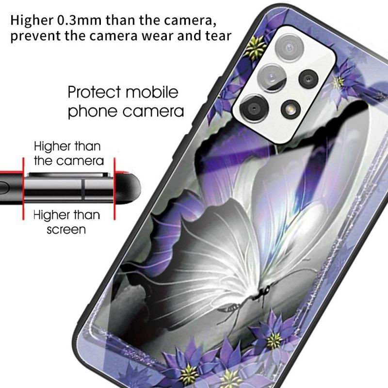 Capa Para Samsung Galaxy A13 Vidro Temperado Borboleta Roxa