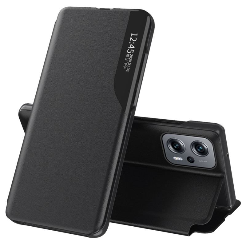 Capa De Celular Para Poco X4 GT Flip Couro Falso E Janela Transparente