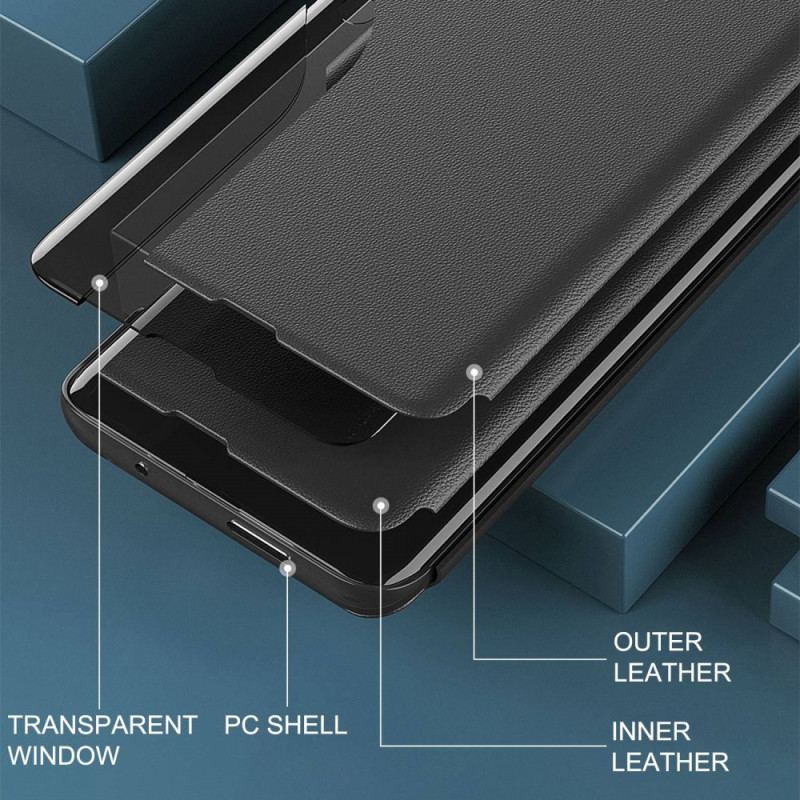 Capa De Celular Para Poco X4 GT Flip Couro Falso E Janela Transparente
