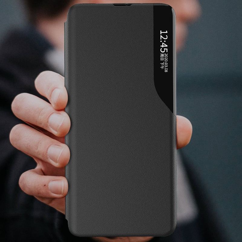 Capa De Celular Para Poco X4 GT Flip Couro Falso E Janela Transparente