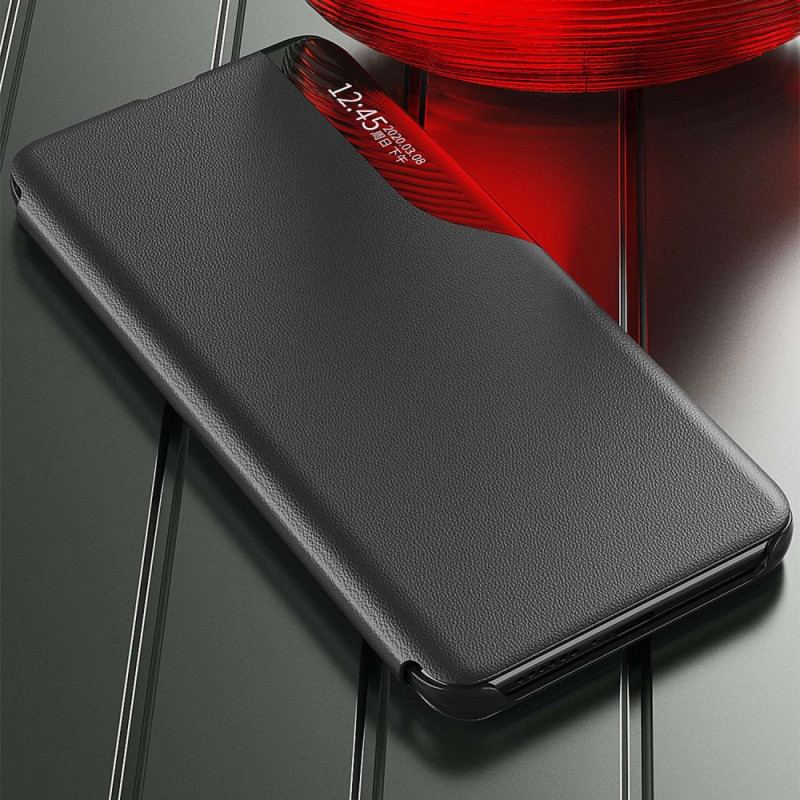 Capa De Celular Para Poco X4 GT Flip Couro Falso E Janela Transparente