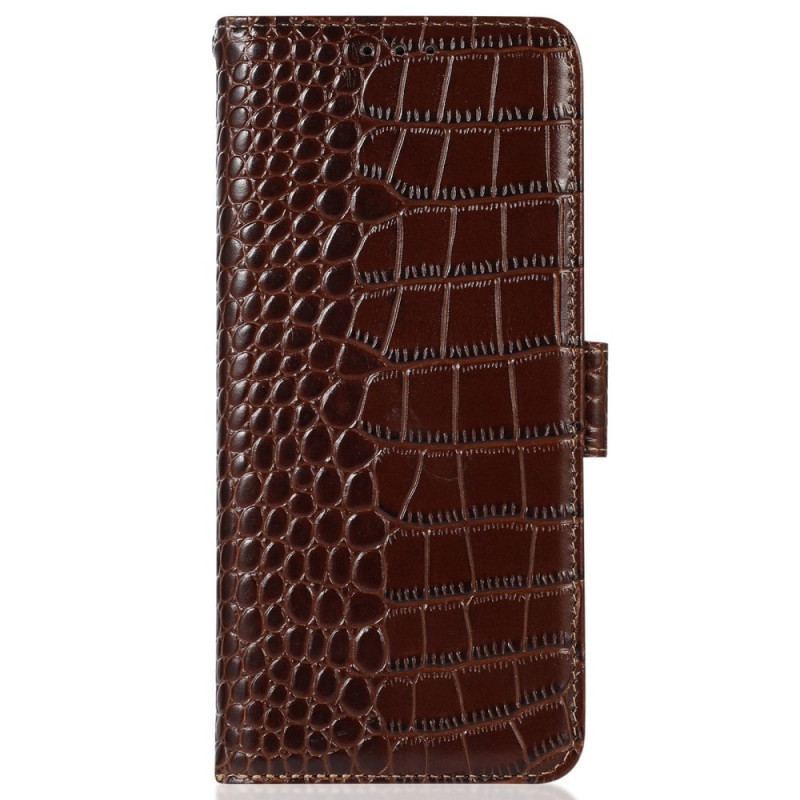 Capa Flip Para Poco X4 GT Couro Genuíno Estilo Crocodilo Rfid