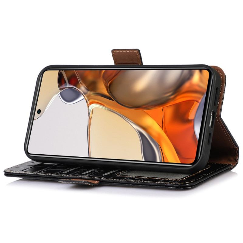 Capa Flip Para Poco X4 GT Couro Genuíno Estilo Crocodilo Rfid
