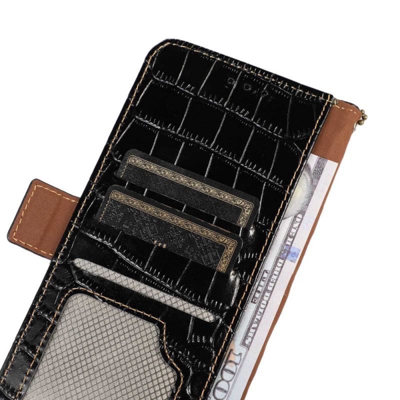 Capa Flip Para Poco X4 GT Couro Genuíno Estilo Crocodilo Rfid
