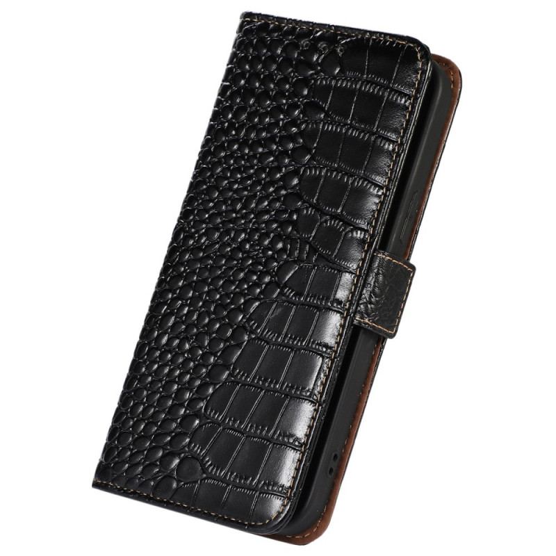 Capa Flip Para Poco X4 GT Couro Genuíno Estilo Crocodilo Rfid