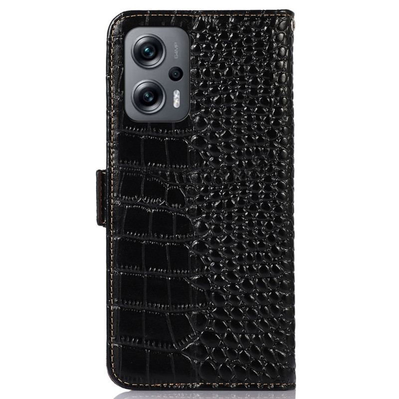 Capa Flip Para Poco X4 GT Couro Genuíno Estilo Crocodilo Rfid
