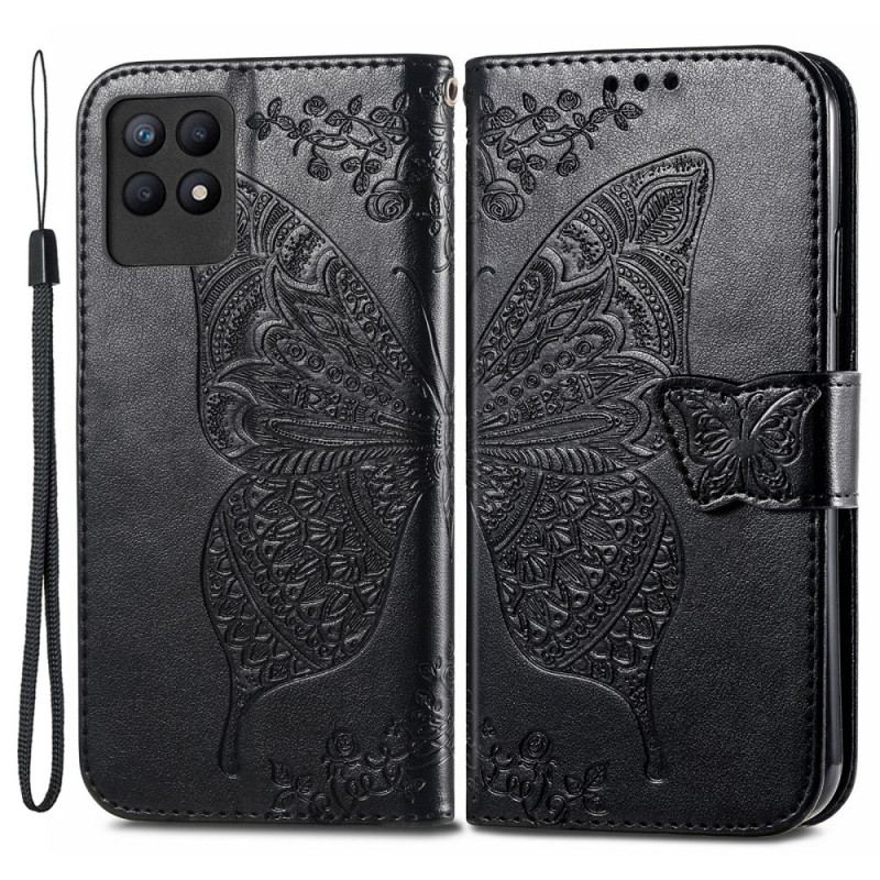 Capa De Couro Para Realme 8i Meia Borboleta
